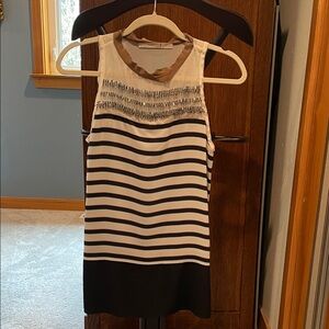 Beaded Striped Sleeveless Tank Top - Black & White